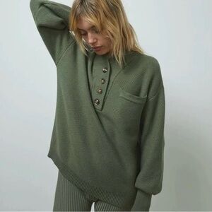 lunya cozy cotton silk relaxed fit henley sweater